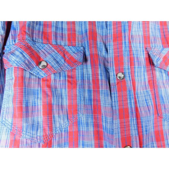 Men's Western Snap Shirt Sz. L Moon Shine Blue Red Short Sleeves - Picture 3 of 9